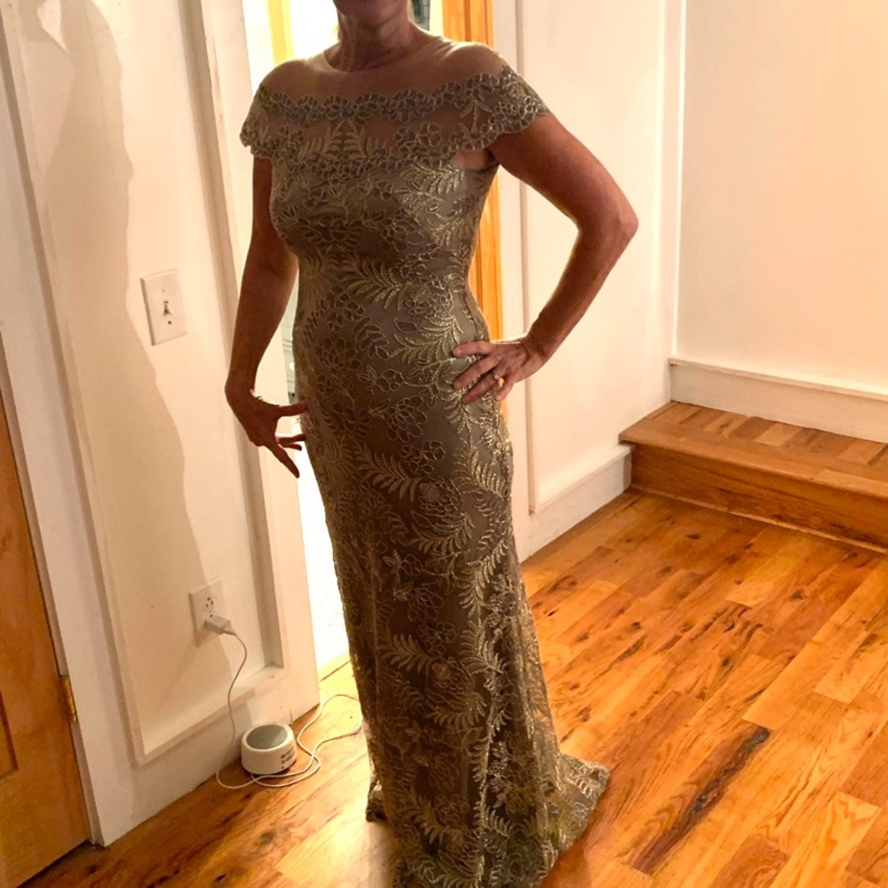 Tadashi Shoji Illusion Off the Shoulder Lace Gown - Picture 10 of 10